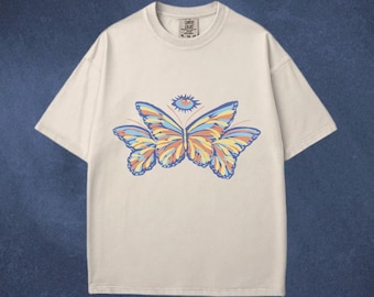 Färgglad fjärils-T-shirt, Indie Pop Streetwear-estetik, Boho Y2K-t-shirt, Cool Vintage Retro T-shirt-present, Komfortfärger Unisex T-shirt