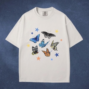 Butterfly Stars T-Shirt, Cute Aesthetic, Whimsical Bug Shirt, Grunge Y2K Tee, Cool Vintage Retro T-Shirt Gift, Comfort Colors Unisex T-Shirt