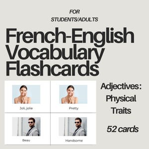 French Vocabulary Flashcards - Adjectives: Physical Traits | Printable French Vocabulary Flashcards for Beginners | Digital Download