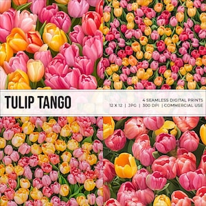 Tulip Tango – nahtloser digitaler Tulpendruck | Rosa & Gelbes Blumenmuster | Frühlingsstoff, Geschenkpapier, Sublimationsdesign
