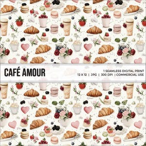 Französische Bäckerei Musterdesign: Croissant & Macaron (Digitaler Download)