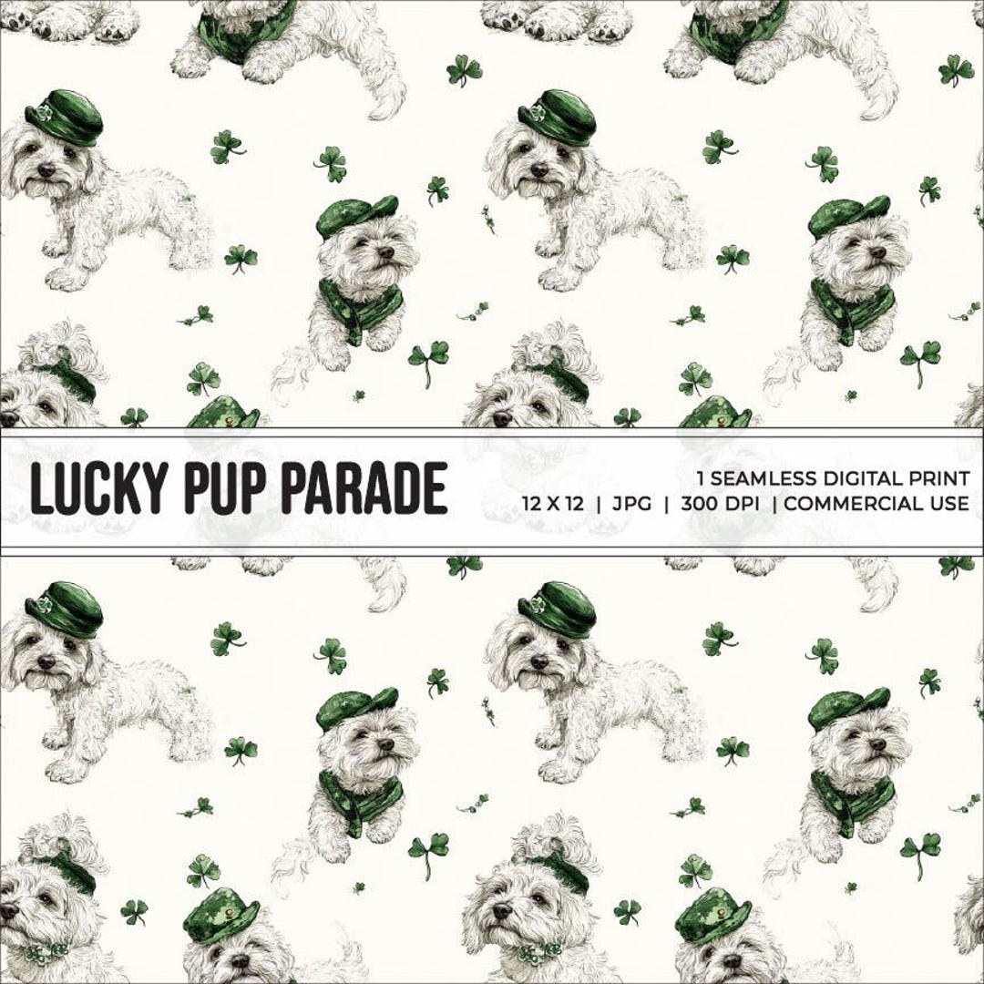 Lucky Pup Parade - St. Patrick’s Day Dog Pattern, Cute Shamrock Puppy ...