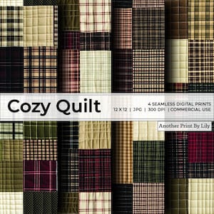Rustic Plaid Patchwork Digital Quilt Patterns - Seamless Cabin Farmhouse Style Prints for Crafting / Decor (12x12, 300 DPI, Commercial Use)