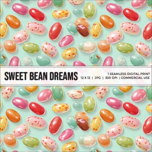Candy Print | Sweet Bean Dreams Seamless Pattern| Colorful Jelly Bean Digital Download | Pastel Confection Design | Cute Easter 12&quot; Repeat