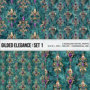 Mardi Gras Fleur-de-Lis Pattern: Jewel-Tone Gold, Seamless Digital Print (Digital Download)
