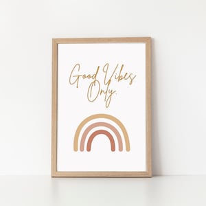 Impresiones digitales "Good Vibes Only", arte de pared bohemio imprimible, citas inspiradoras, decoración bohemia, póster de buenas vibras, decoración infantil imprimible, descarga