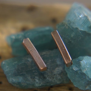 rose Gold bar Studs//6-8 mm Tiny Earrings //bar shape Earrings//bar rose gold stud// Wedding Earrings//hammered gold studs//solid  rose gold