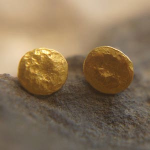 24K Gold Dotted Studs -handmade gold stud - hammered stud Earrings- Minimalist Jewelry- organic jewelry-mother day gift - solid gold