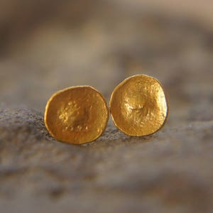 24K Gold Dotted Studs -handmade gold stud - hammered stud Earrings- Minimalist Jewelry- organic jewelry-mother day gift - solid gold