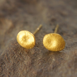 24K Gold Dotted Studs -handmade gold stud - hammered stud Earrings- Minimalist Jewelry- organic jewelry-mother day gift - solid gold
