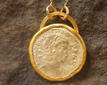 alte münzenkette, 24k gold anhänger, alte münzenkette, antike römische münze, alter münzenschmuck, einzigartiger goldanhänger, 24k solid gold anhänger