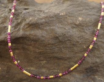 24k gold beads, ruby and Garnet stone necklace//24k handmade beads necklace//24k gold ruby chain necklace//24k artisan gold necklace