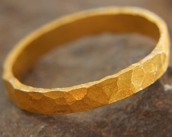 24k wedding band//24k yellow gold//artisan hammered handmade//fine gold ring// mans gold ring//unisex solid gold//24k gold wedding band ring