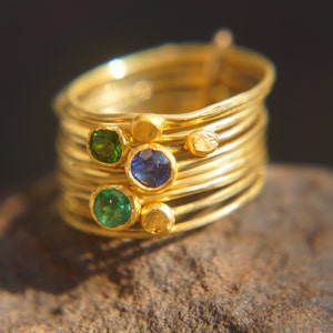 22k Gold Stacking Ring//sapphire Emerald Ring//handmade One of - Etsy
