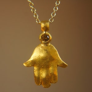 24k gold hamsa pendant//24k gold champagne diamond pendant//gold evil eye pendant//artisan gold pendant//handmade hamsa pendant