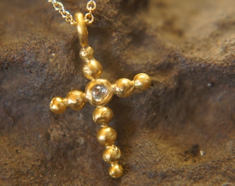 24k gold pendant//gold cross//gold artisan cross/diamond gold cross pendant//diamond gold cross//diamond 24k cross//artisan gold cross