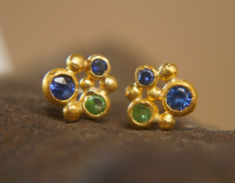 24k Gold Jewelry//green Emerald Studs//24k Gold Studs//24k Etsy Australia