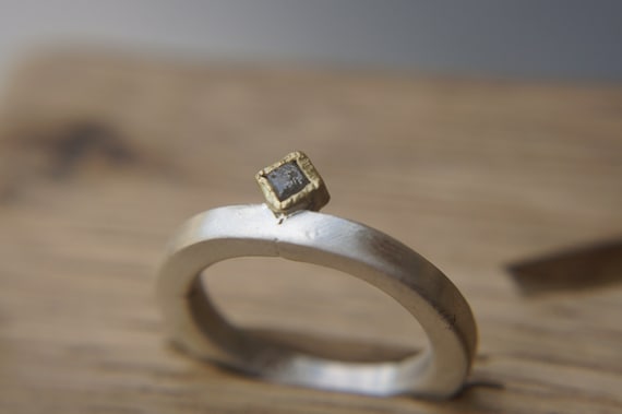 Raw Engagement Ring, 22K Gold and Rough cubic Diamond engagement ring,Unique Engagement ring,rough diamond ring, Alternative Engagement Ring
