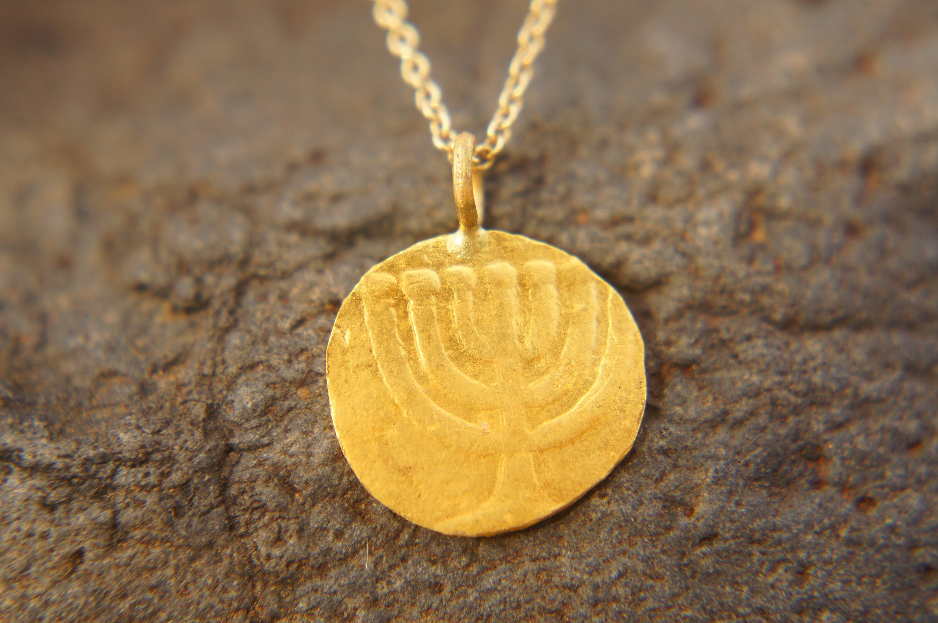 Solid 24k gold pendant//menorah gold necklace//menorah Etsy