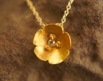 24k gold diamond pendant//flower gold pendant//24k solid gold pendant//solid gold bride necklace//24k gold diamond chain//diamond gold chain