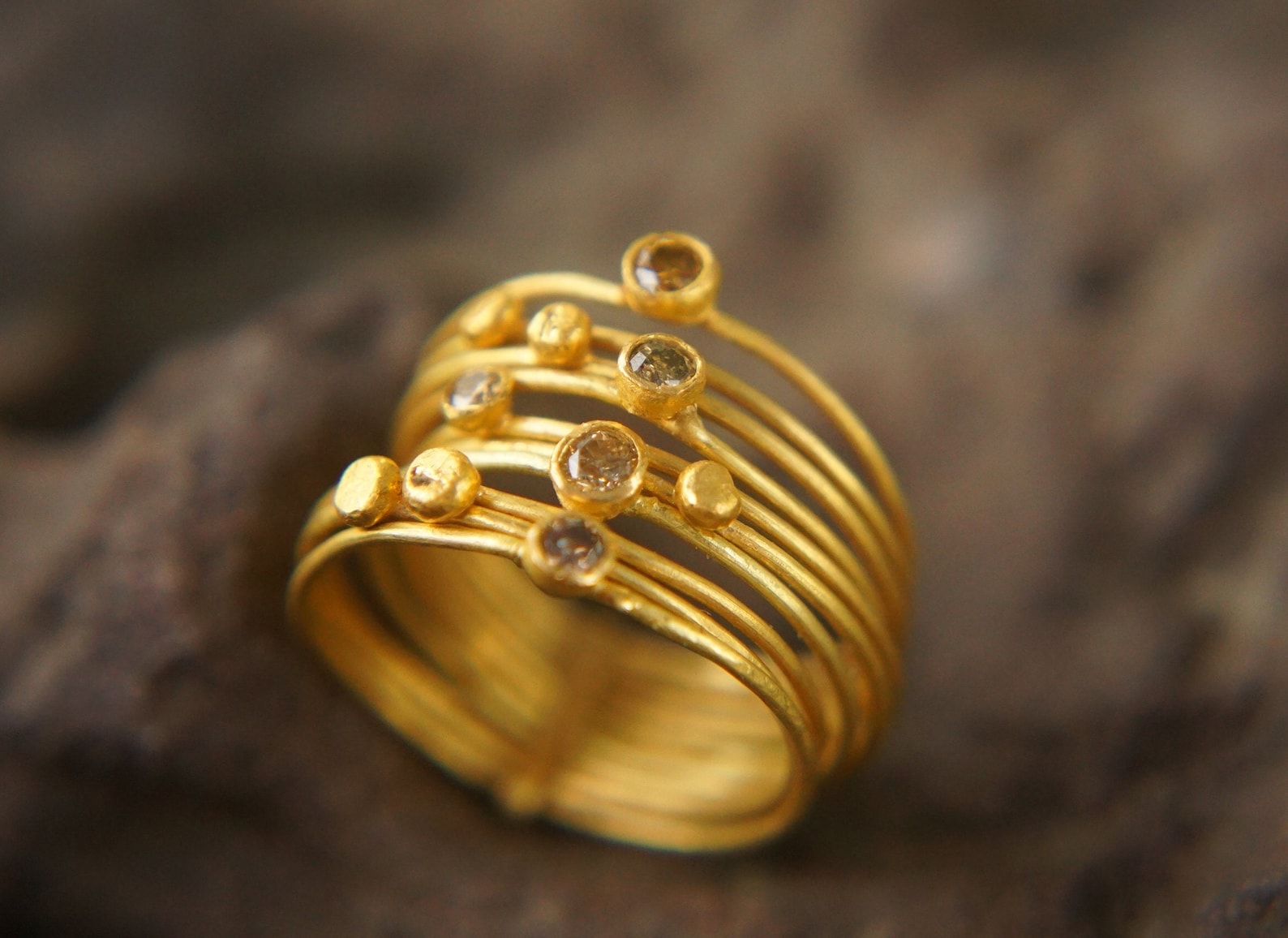 22k Gold Diamond Stacking//gold Diamond Ring//handmade One of - Etsy