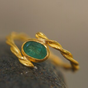 gold emerald ring ,green emerald ring, 22k gold ring, unique engagement ring, 22k gold emerald ring, emerald engagement ring, gold emerald