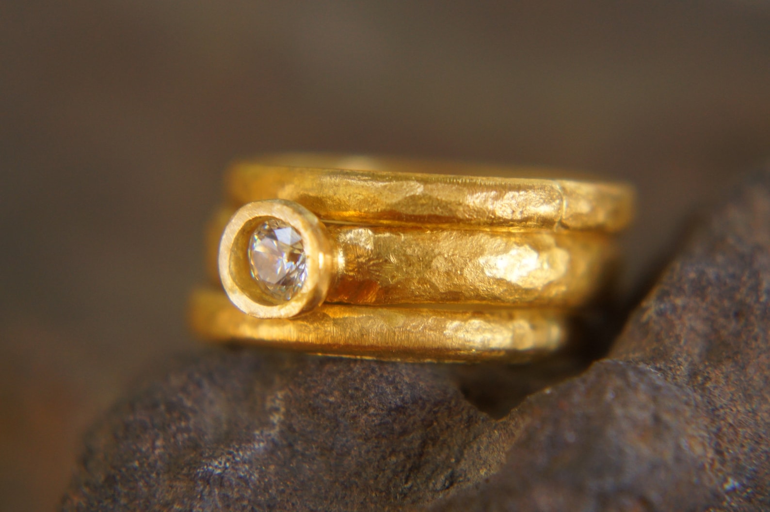 Wedding Ring Set//gold Diamond Ring//hammered Diamond Etsy