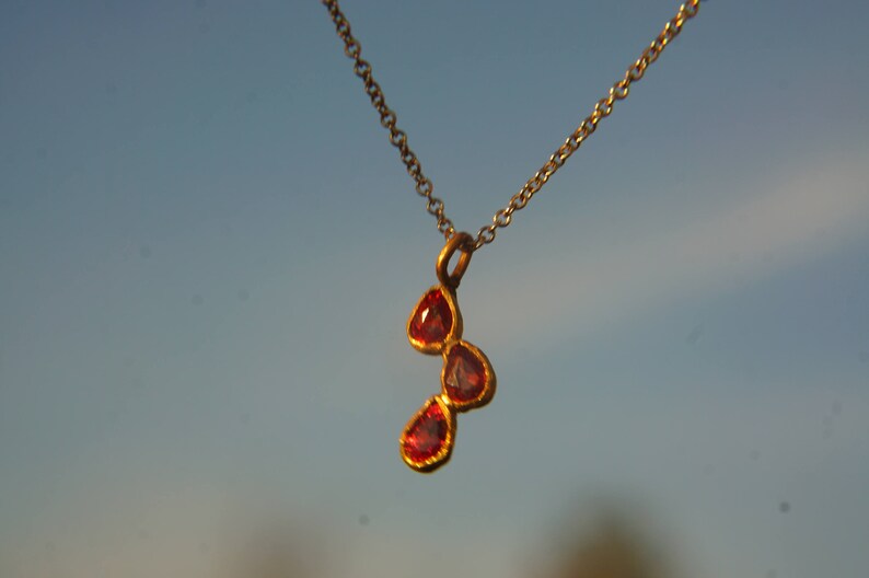 solid 24k gold pendantgold charm necklacegemstone pendantred orange sapphire pendant24 k gold pendant solid gold sapphire charm
