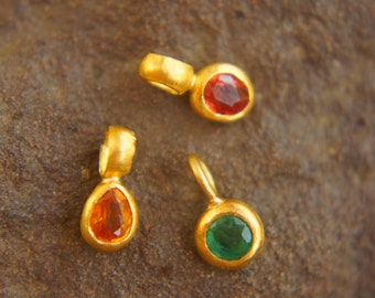 24k gold gemstone pendant//emerald gold necklace//red sapphire pendant//yellow sapphire pendant//24k gold pendant//hand made artisan pendant