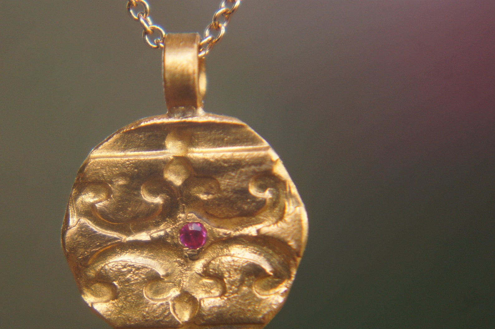 24k Gold Ruby Pendant//24k Gold Ruby Necklace//gold Hammered Ruby ...