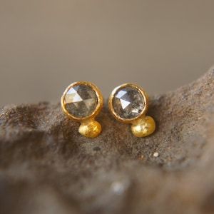 24k gold diamond studs//rose cut diamond Studs//diamond Earrings//24k earrings//24k gold jewelry//diamond gold studs//hand made gold studs