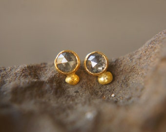 24k gold diamond studs//rose cut diamond Studs//diamond Earrings//24k earrings//24k gold jewelry//diamond gold studs//hand made gold studs