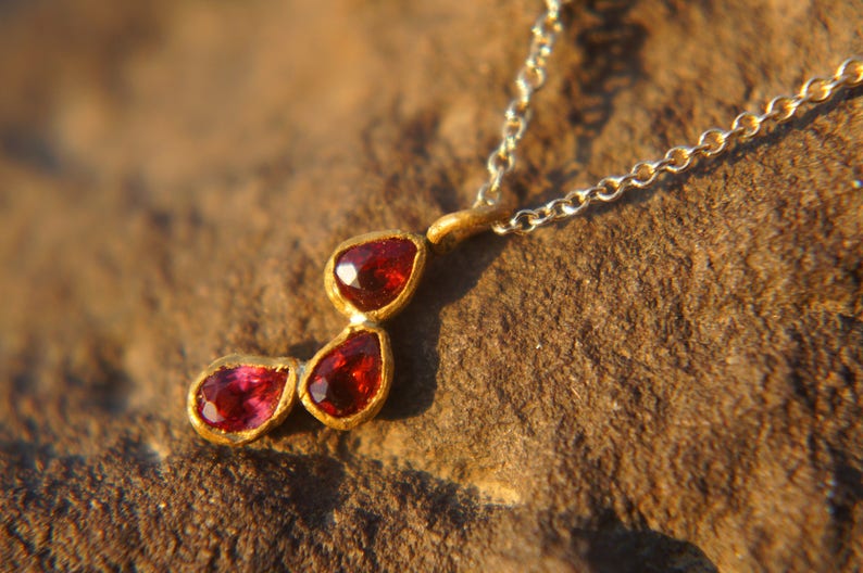 solid 24k gold pendantgold charm necklacegemstone pendantred orange sapphire pendant24 k gold pendant solid gold sapphire charm