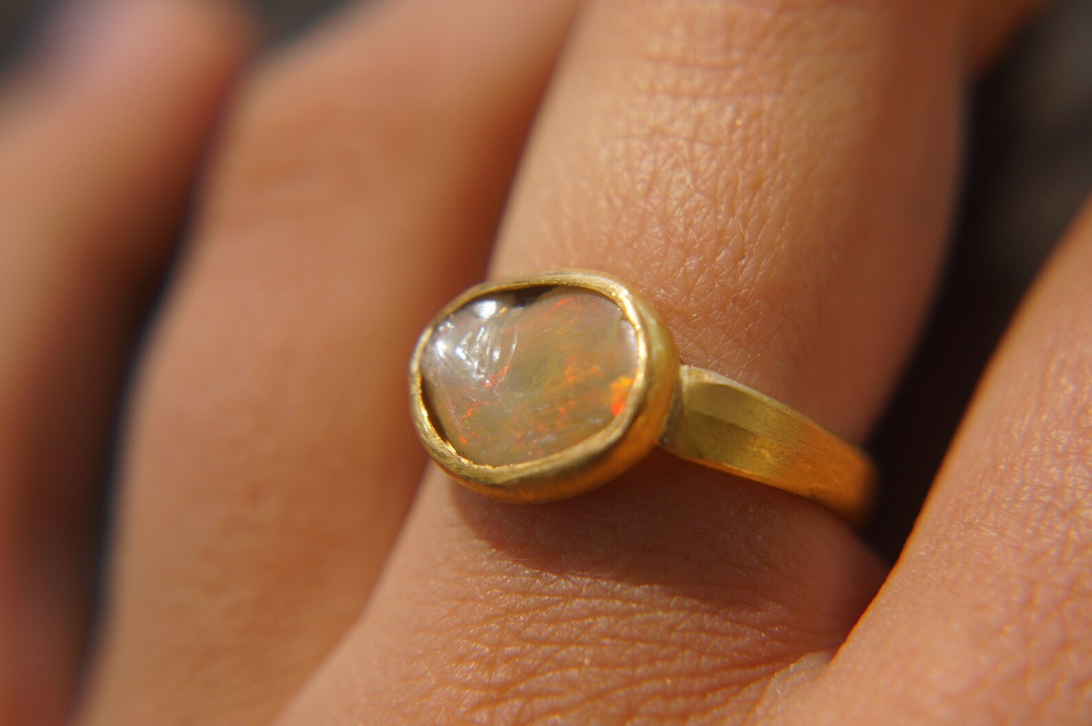 Opal gold ring//artisan opal ring//opal 22k gold ring//opal | Etsy