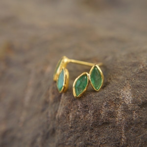 solid 24k gold//marquise emerald Studs// emerald Earrings//gold stud earrings//24k gold earrings//green emerald gold studs//hand made studs image 3