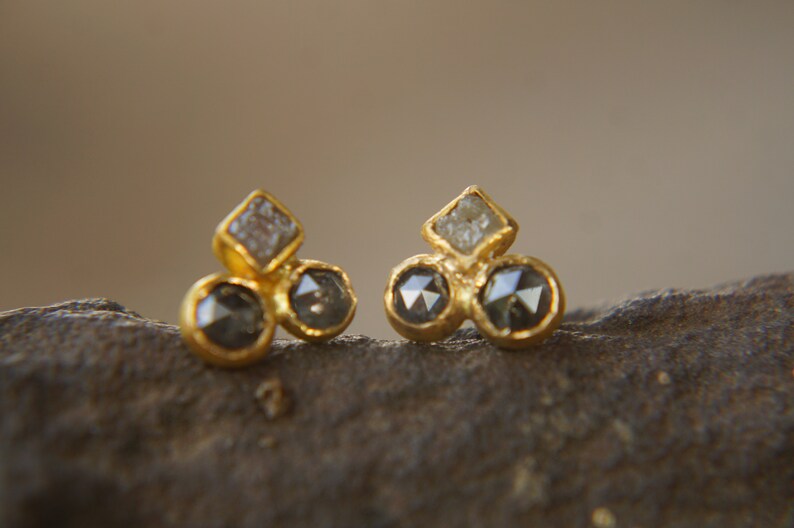 24k gold diamond studs//rose cut diamond Studs//diamond Earrings//24k earrings//24k gold jewelry//diamond gold studs//hand made gold studs image 8