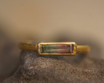 watermelon tourmaline ring, 24k gold ring, 24k gold ring, unique engagement ring, 24k gold gem ring, gold artisan engagement ring, statement