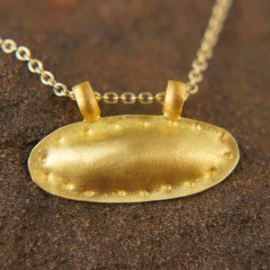 massiver 24k Gold Anhänger/gold ovale Halskette/gepunkteter Charm Anhänger/24k Gold Anhänger/24k Gold Anhänger/24k Gold Anhänger