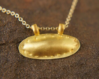 solid 24k gold pendant//gold oval necklace//dotted charm pendant//solid gold pendant//24k gold pendant//24k gold charm//24k gold necklace
