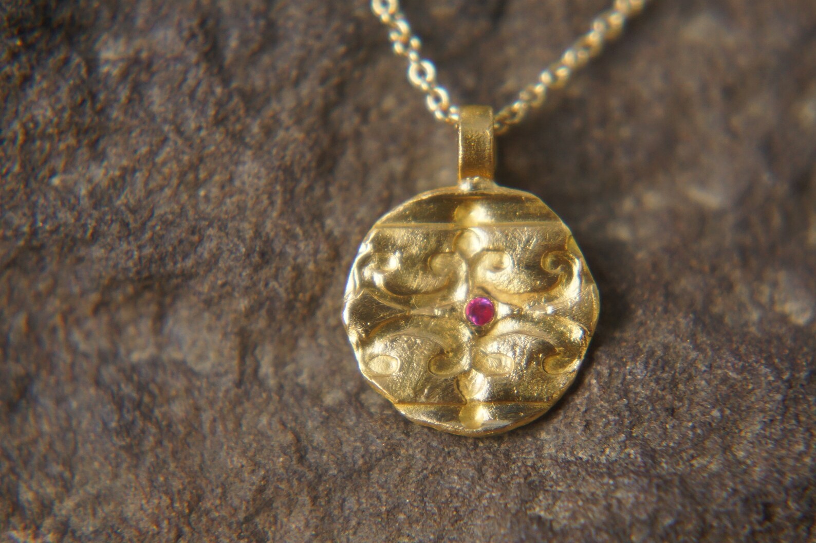 24k Gold Ruby Pendant//24k Gold Ruby Necklace//gold Hammered Ruby ...