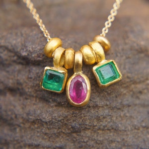 custom birthstone charm//24k gold gemstone necklace//24k gold birthstone pendant//solid gold charm pendant//24k gold birthstone custom charm