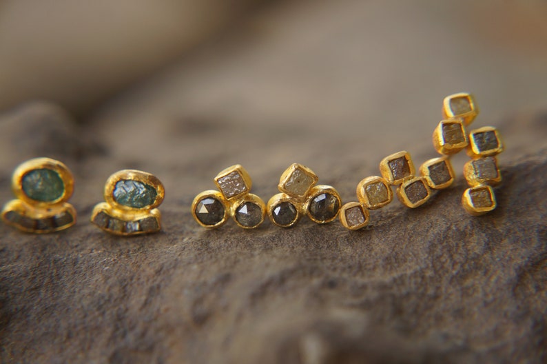 24k gold diamond studs//rose cut diamond Studs//diamond Earrings//24k earrings//24k gold jewelry//diamond gold studs//hand made gold studs image 9