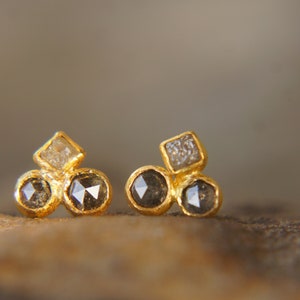 24k gold diamond studs//rose cut diamond Studs//diamond Earrings//24k earrings//24k gold jewelry//diamond gold studs//hand made gold studs image 2