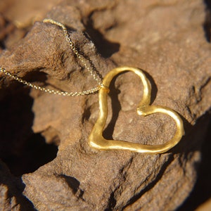 gold heart pendant, gold hammered necklace,organic rustic heart chain, one of kind 24k gold, high karat gold,24k gold pendant, boho artisan