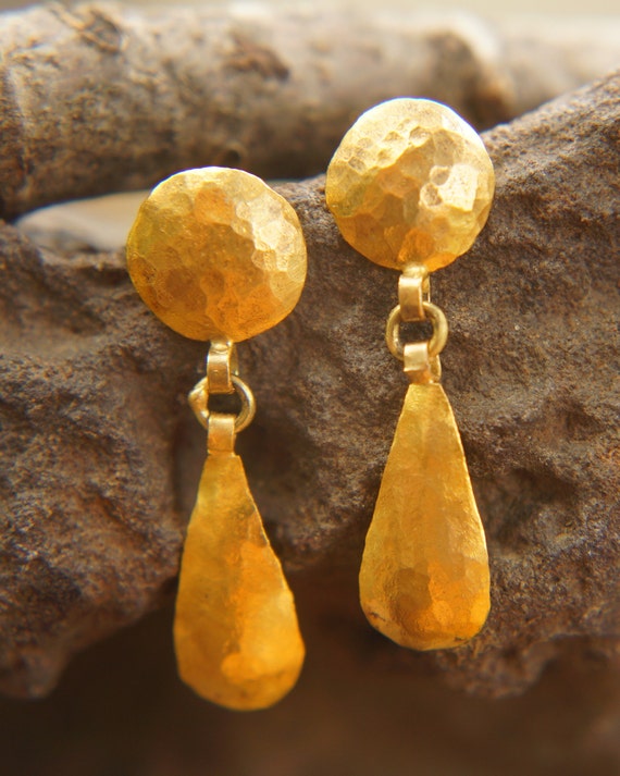 24K Gold Earrings solid Gold Dangle handcrafted Earrings drop