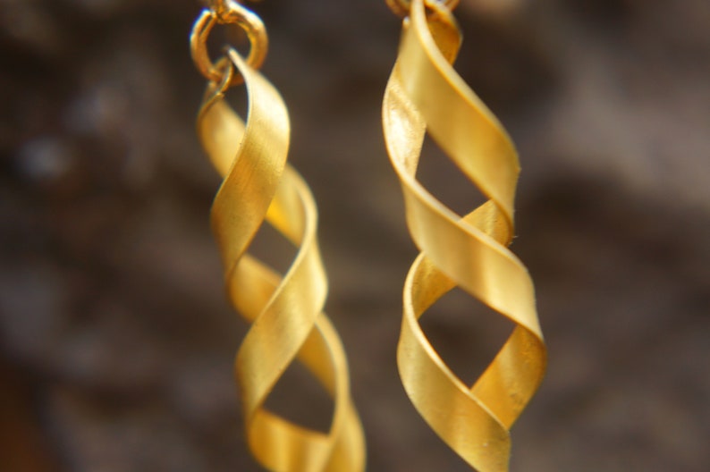 22k solid Gold Twist Earrings Spiral Earrings Gold Spiral Earrings Threader Earrings Gold Earrings 22k solid Gold Earrings artisan handmade image 4