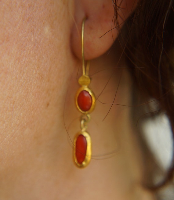 Red Coral and Pearl Earrings