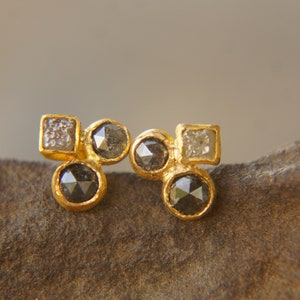 24k gold diamond studs//rose cut diamond Studs//diamond Earrings//24k earrings//24k gold jewelry//diamond gold studs//hand made gold studs image 6