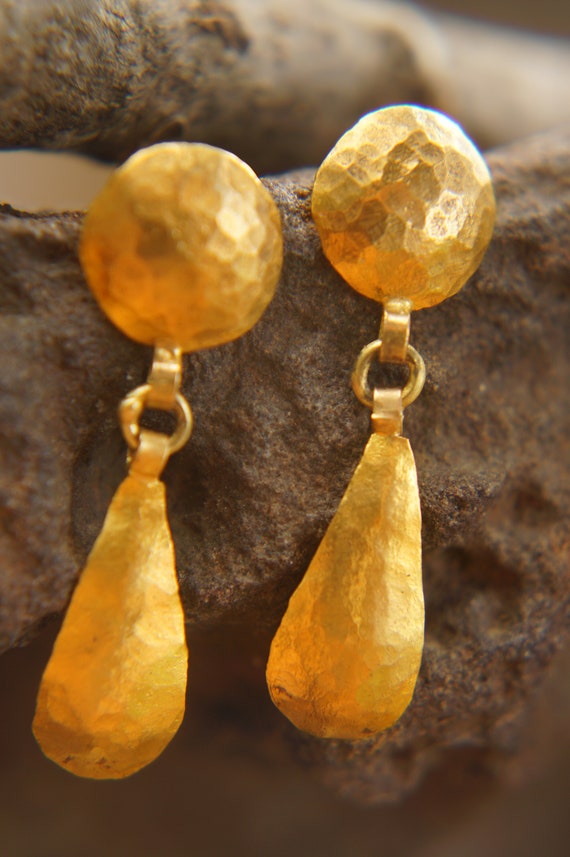 24K Gold Earrings solid Gold Dangle handcrafted Earrings drop