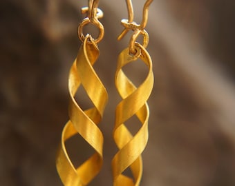 22k solid Gold Twist Earrings Spiral Earrings Gold Spiral Earrings Threader Earrings Gold  Earrings 22k solid Gold Earrings artisan handmade